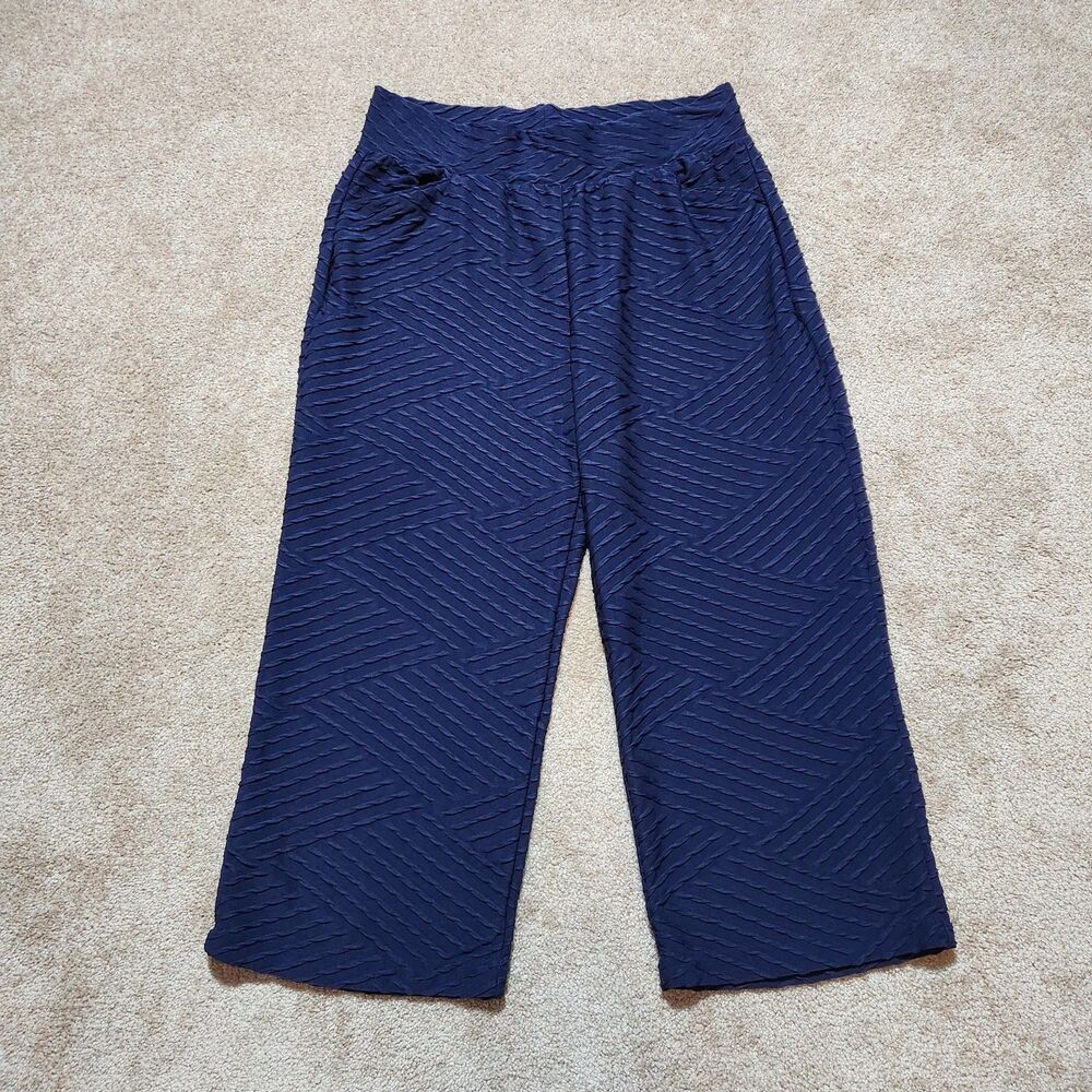 Chico's Weekends Pants Women 1 US 8 Navy High Rise Textured Wide Leg Crop